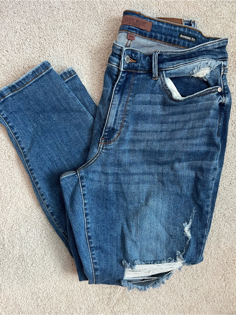 Judy Blue Medium Blue Distressed Boyfriend Jeans